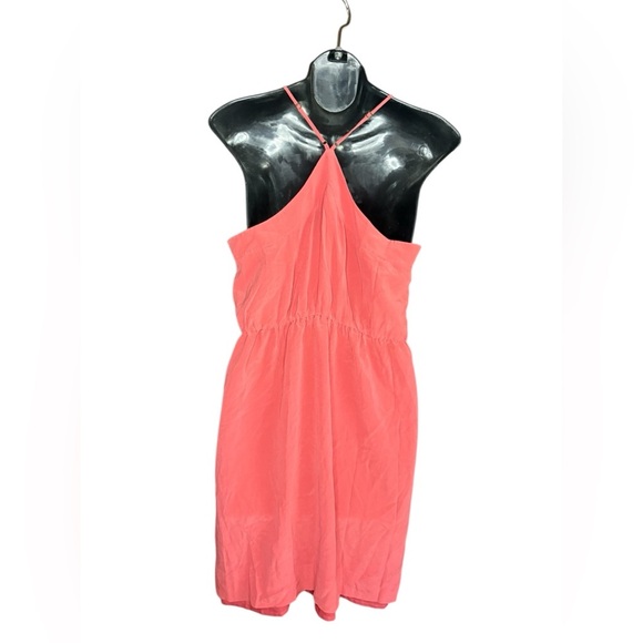 Madewell 100% Silk Sunlight mini Dress Coral red pockets Adjustable straps sz 10 - Picture 10 of 10